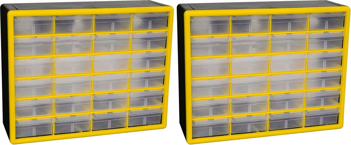 Akro-Mils 24-Drawer Plastic Drawer Storage Cabinet for Garage Organization, Bead Organizer, Building Bricks Storage, Teacher Toolbox, Makeup Organizer, 20-Inch W x 6-Inch D x 16-Inch H, 10124 Yellow