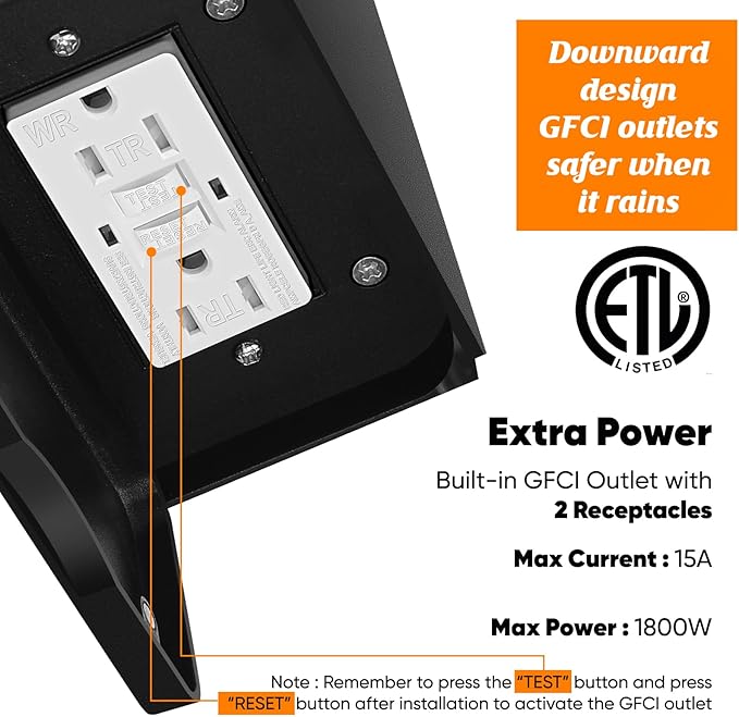 2-Pack Porch Lights with GFCI Outlet, Motion Sensor Dusk to Dawn Waterproof