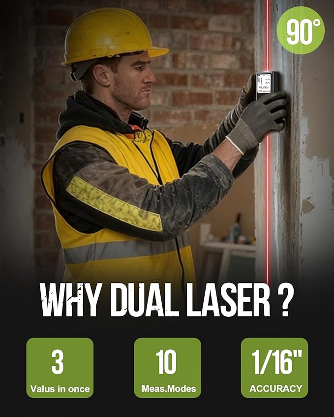 Dual Bilateral Laser Distance Measuring Tool Sturdy Aluminum Casing Laser Tape