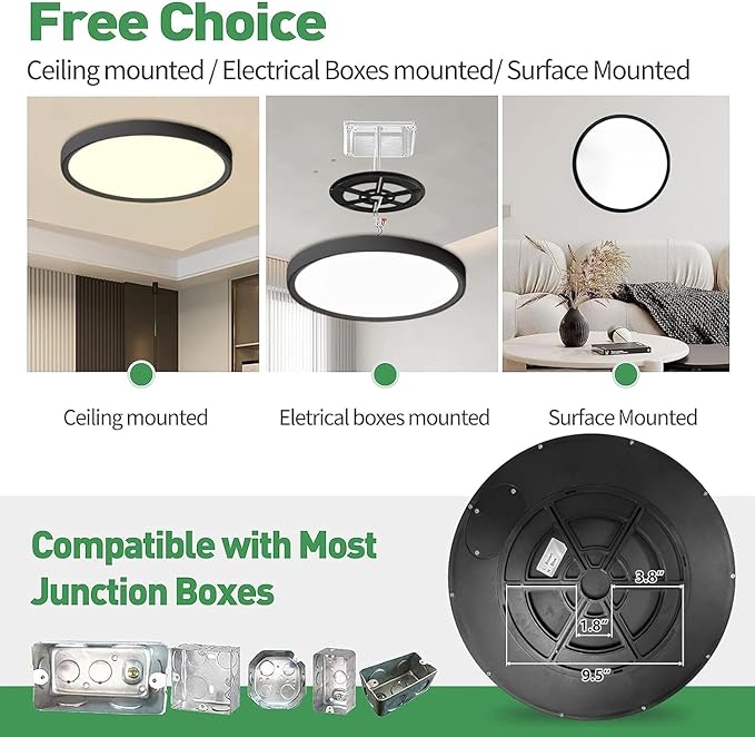 4PK 15.8 Inch Black LED Flush Mount Ceiling Light, 3000K/4000K/6000K CCT