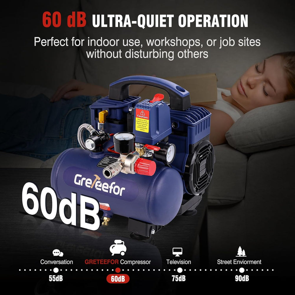 Air Compressor, 1 Gallon Ultra Quiet Portable 60 dB, 13-Second Quick Fill, 1 ...