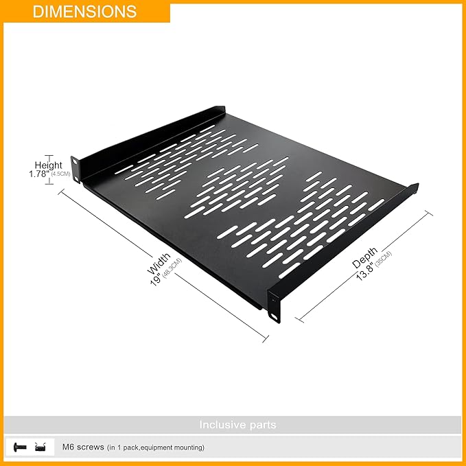 RIVECO 2 Pieces 1U Rack Shelves 19” Tray Cabinet Mount Vented Cantilevers