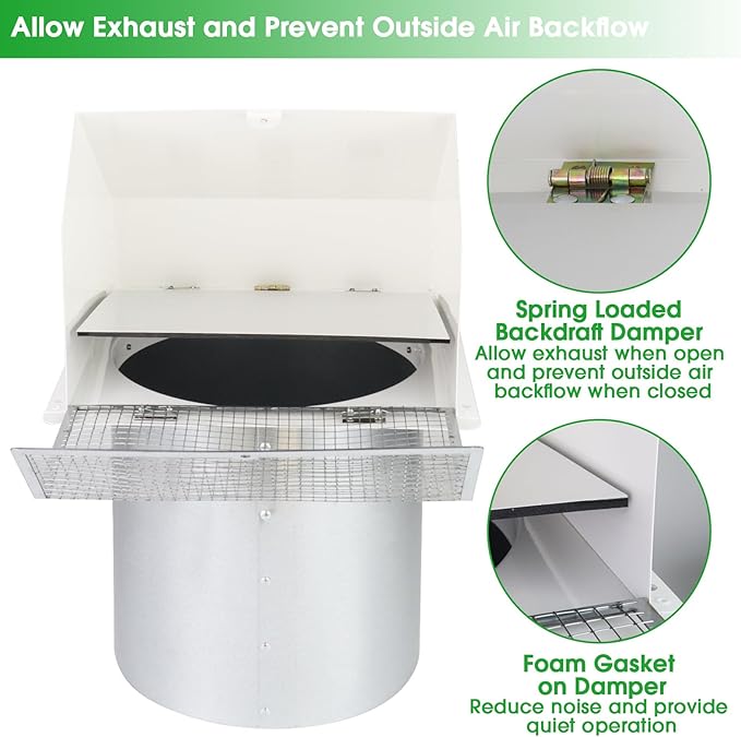 10 Inch Hooded Wall Vent with Screen and Damper, Outdoor Wall Exhaust Vent