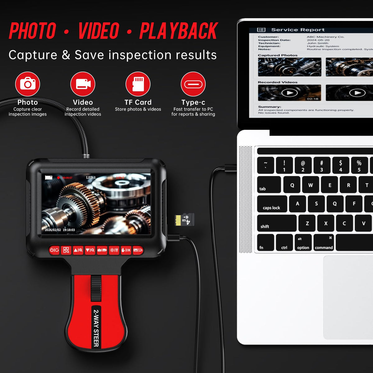 Articulating Borescope Inspection Camera with Light: 1080P HD Industrial Endoscope Camera with 5" IPS Screen - 0.24in Slim IP67 Waterproof Lens - 210° Flexible Probe Two-Way Articulating Borescope