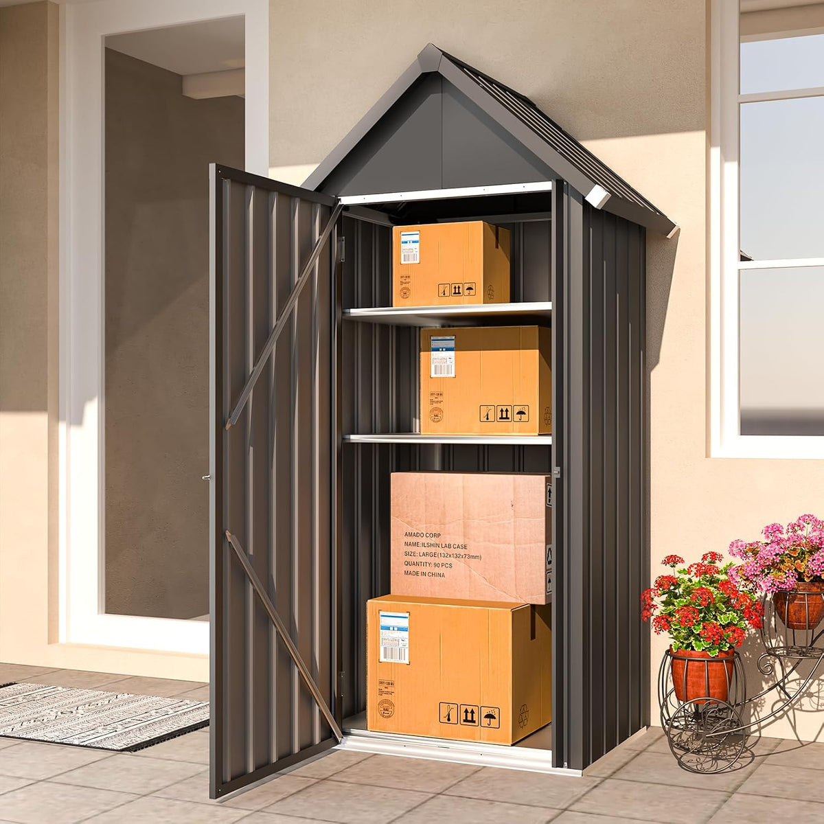 aecojoy 70'' tall vertical outdoor storage cabinet waterproof on a desk or shelf