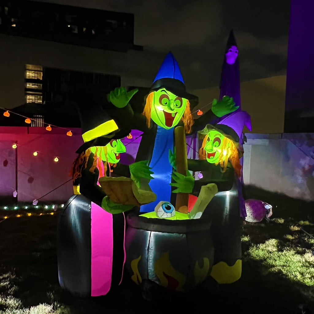 Halloween Inflatables Outdoor Decorations,6 Feet 3 Witches, LED Lights, Blow up Lighted Yard Lawn Home Family Decorations
