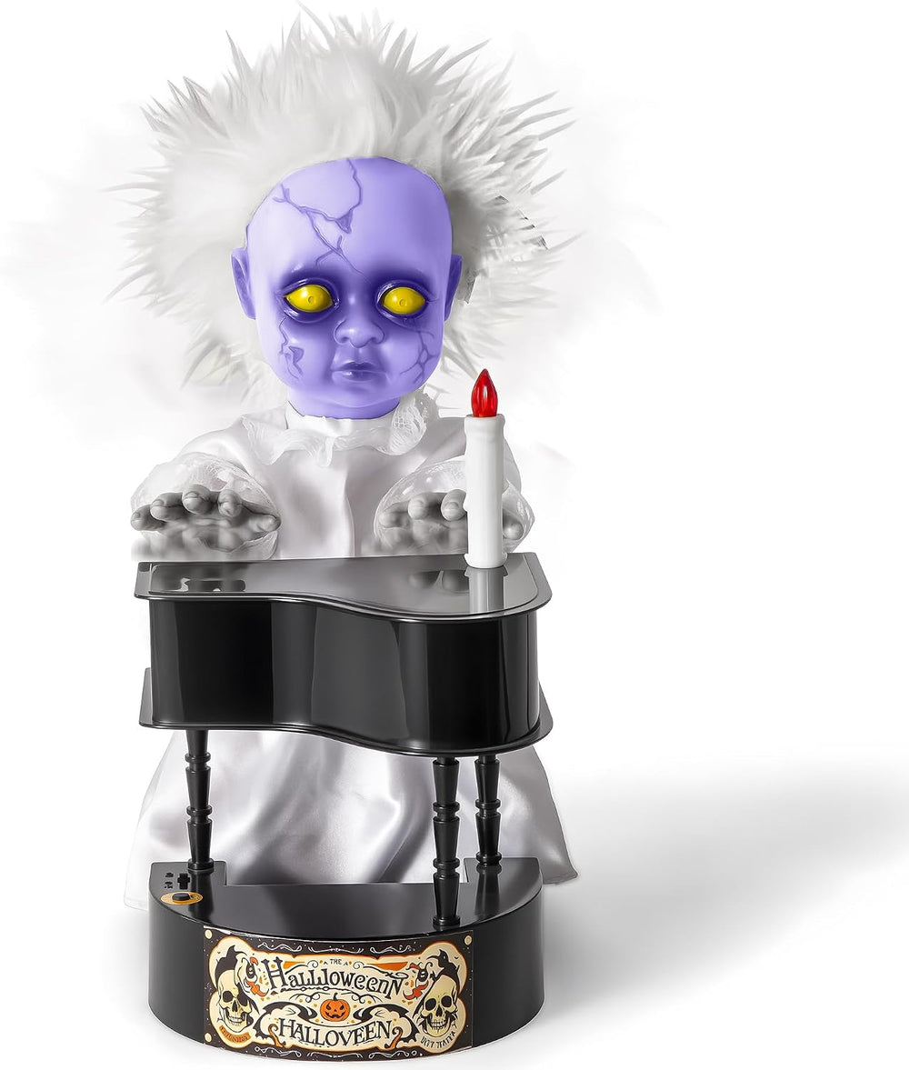 Halloween Animatronics Decorations, 13.7'' Creepy Doll with Piano, An...