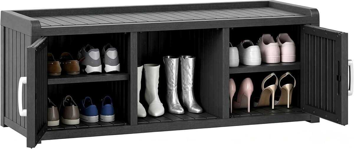 outdoor shoe bench with waterproof uv-resistant indoor resin shown in use