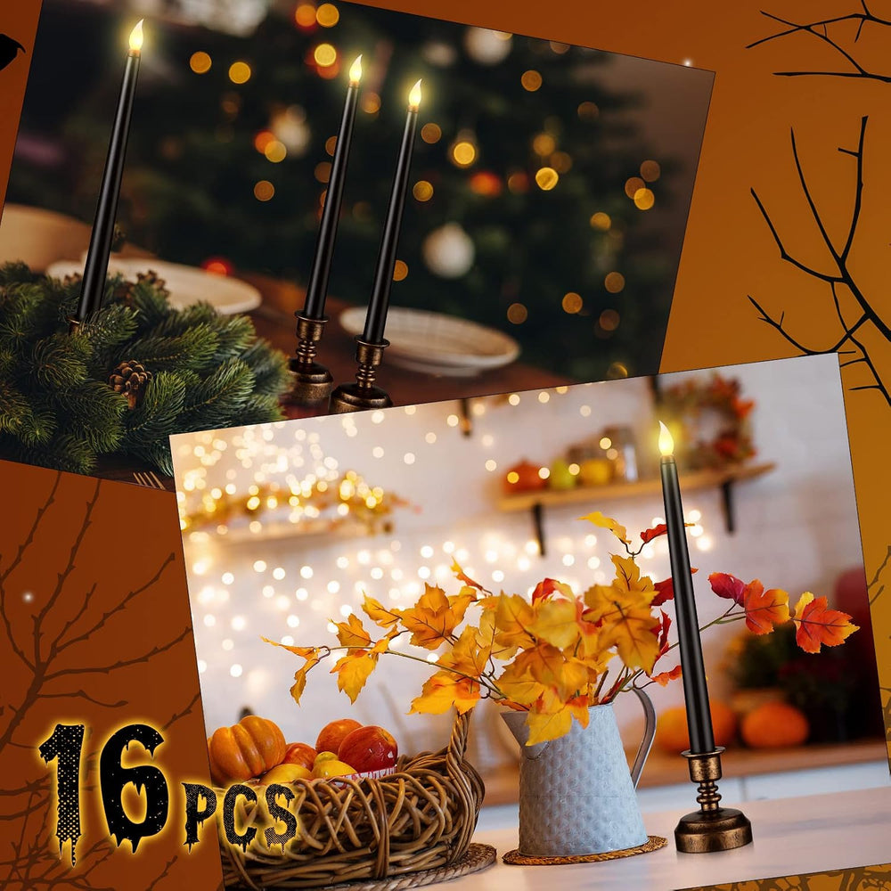 Fumete 16 Pcs Halloween Black Flameless Candles, with Gold Base