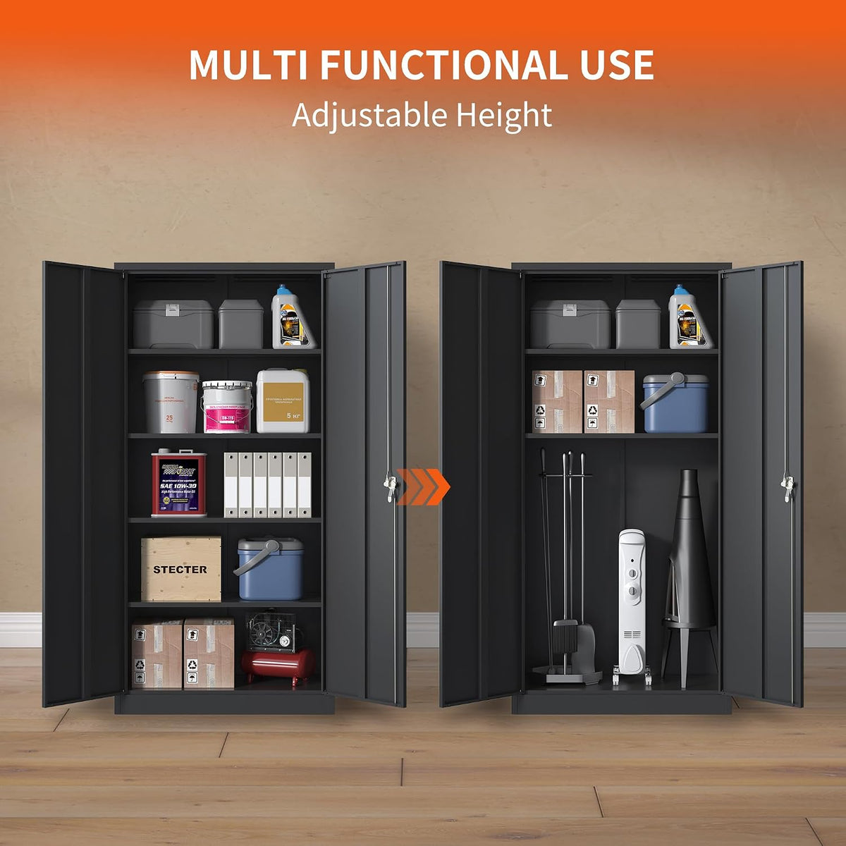 metal storage cabinet for garage, tool cabinet, utility, package contents