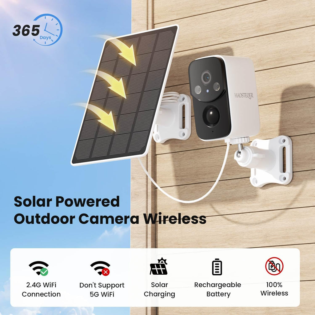 2.4g wifi solar security cameras wireless outdoor, 2k shown in use
