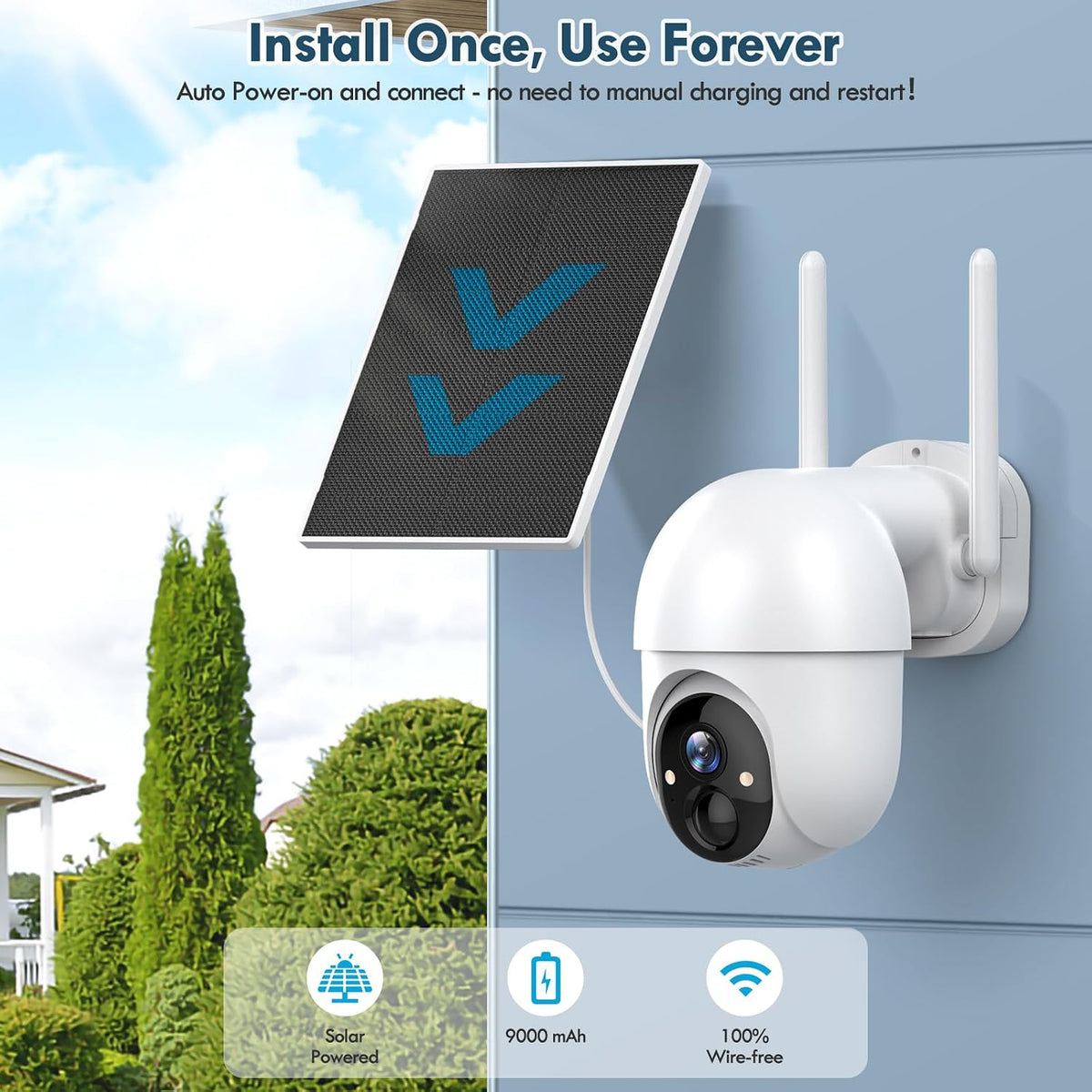 poyasilon solar security cameras wireless outdoor, wireless cameras shown in use