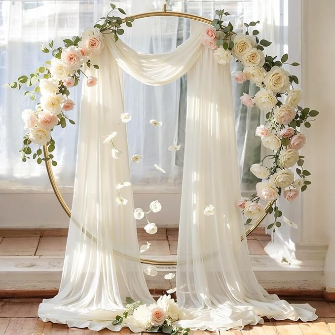 MDS Halloween Chiffon Draping Fabric - 2 Panel, 30" Wide x 40ft Long - Sheer Spooky Arbor & Canopy Drapery for Haunted House Backdrops, Party Ceilings, DIY Costumes & Themed Events - Ivory (Pack of 2)
