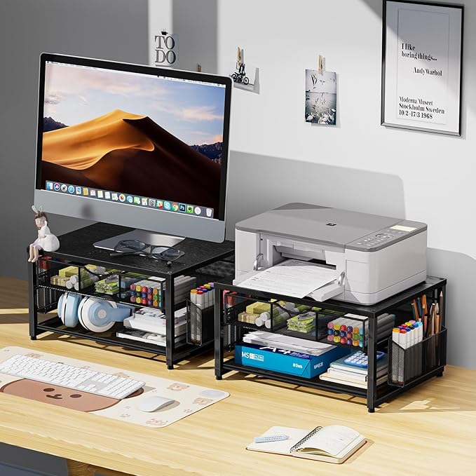 Marbrasse Wood Printer Stand for Desk, 2-Tier Desktop Printer Table for Home