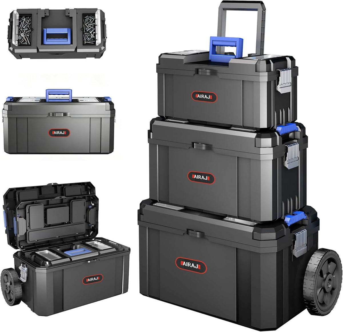 AIRAJ 3-In-1 Rolling Tool Box with Wheels, Stackable Tool Box,17+19+21"