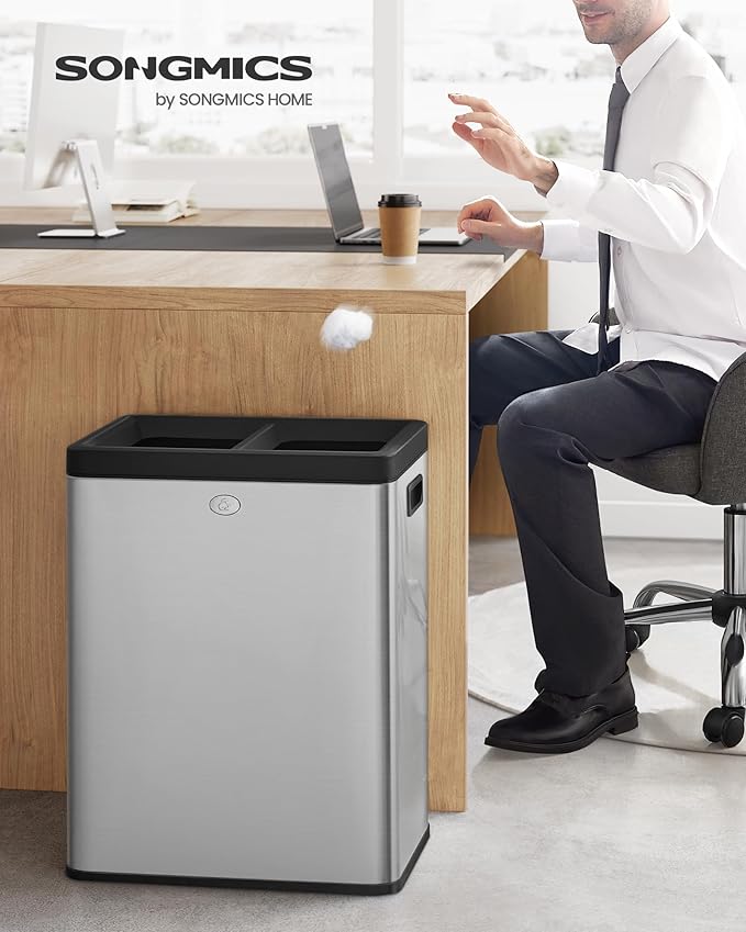 SONGMICS 2 x 6.6 Gallon Open Top Trash Can, Dual Compartment Garbage Can