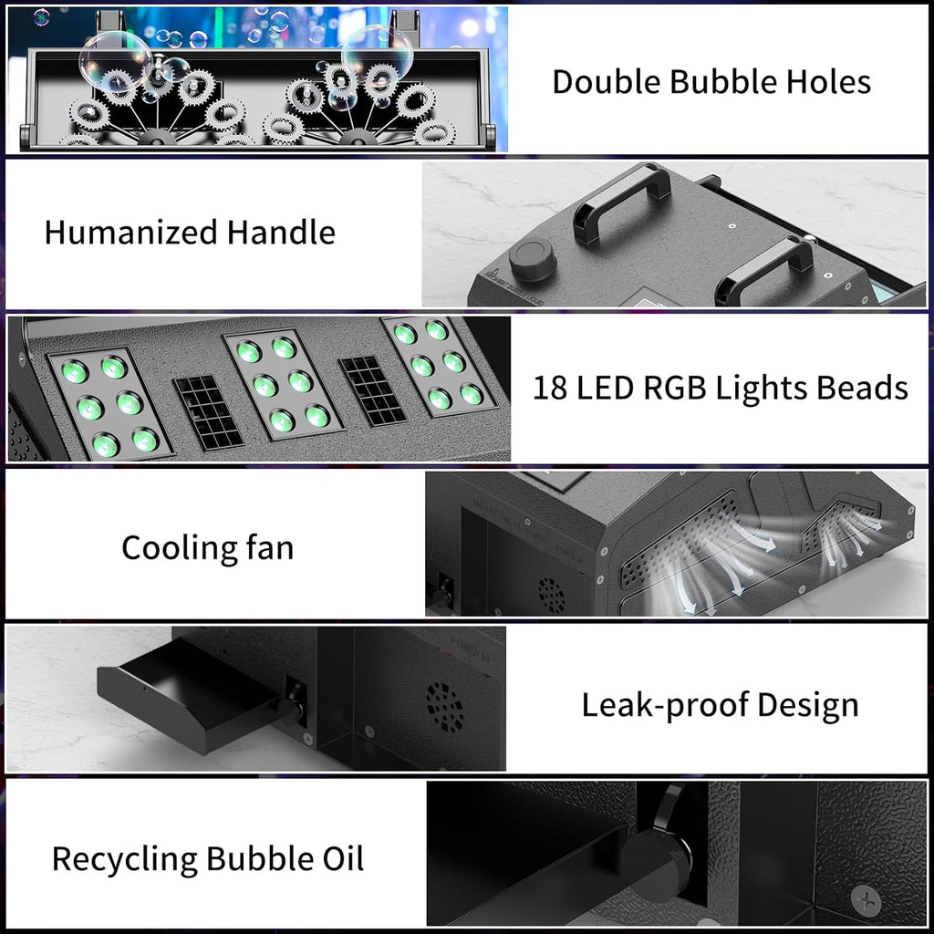 2000W Fog Machine, 3 in 1 Fog Bubble Machine with 2 Bubble Fans, 18 RGB LED Lights Smoke Bubble ALL IN ONE Fog Machine, Bubble Machine for Halloween Christmas Party Wedding, 4 Pack