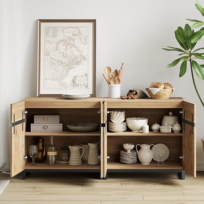 WAMPAT Modern TV Stand for TVs up to 120 inch, 4 in 1 Wood Entertainment Center