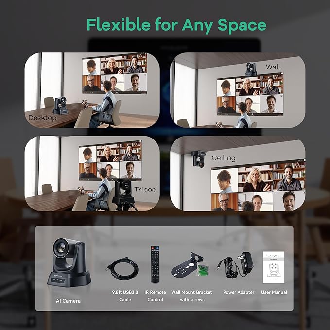 TONGVEO PTZ Camera AI Auto Tracking 12X Optical Zoom Conference Room Camera