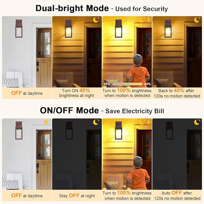 LTBLIGHT 2-Pack Motion Sensor Porch Lights Outdoor, Farmhouse Brown Dusk to