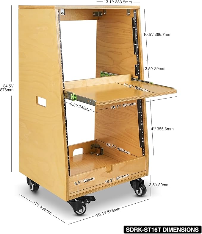 Sound Town DIY Slanted 16U Studio Rack,