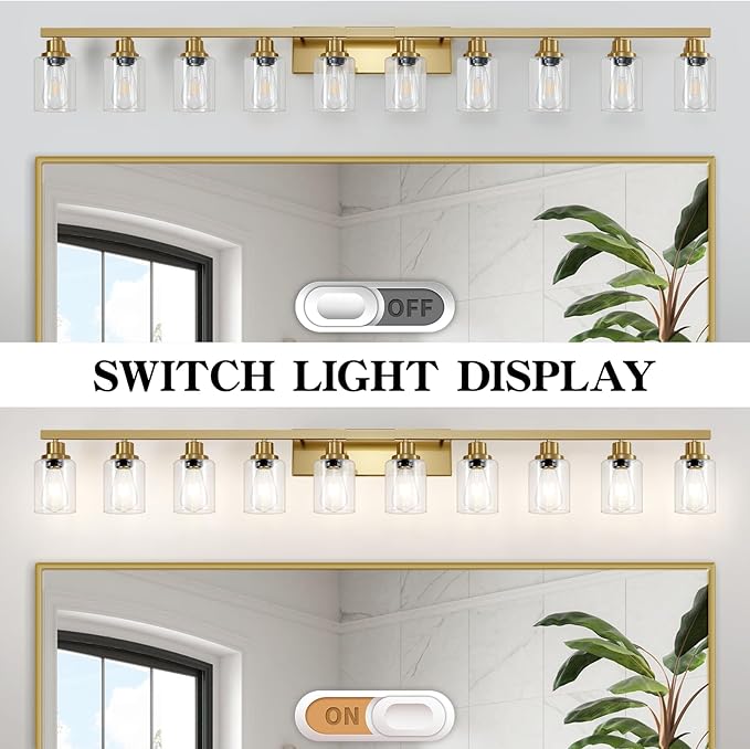 DIKAIDA Gold Bathroom Vanity Light, 10-Light Brushed Gold Bathroom Light