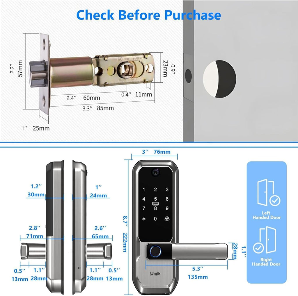 umiksmart wifi smart door lock with camera, fingerprint shown in use