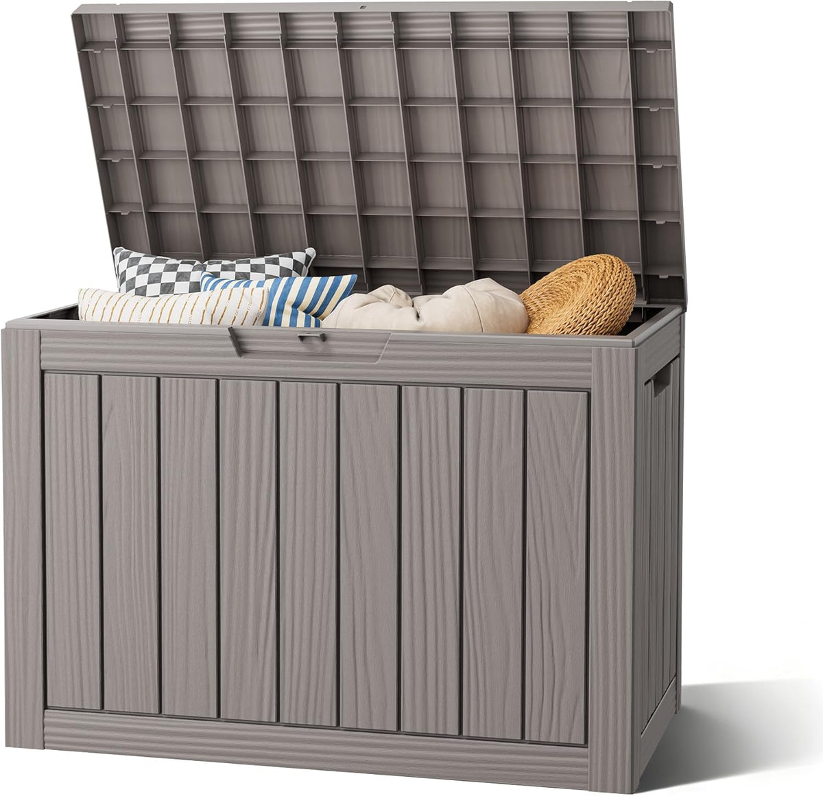 Waterproof Outdoor Storage Box, Resin Patio Bin,50 Gal,Grey