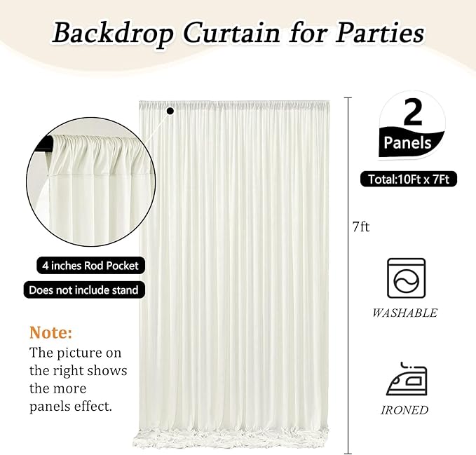 10 x 7 Feet Ivory White Backdrop Curtain for Partie, Background Curtains for Photoshoot, Birthday, Wedding, Halloween, Thanksgiving, Christmas Day, New Year Party Decorations 5Ft x 7Ft, 2 Panels