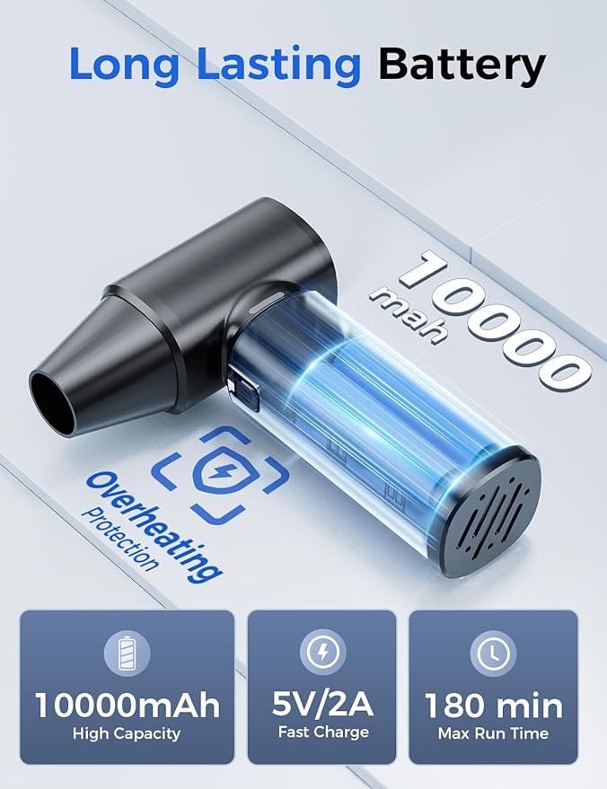 Compressed Air Duster-180000RPM Electric Air Duster Rechargeable Brushless Motor