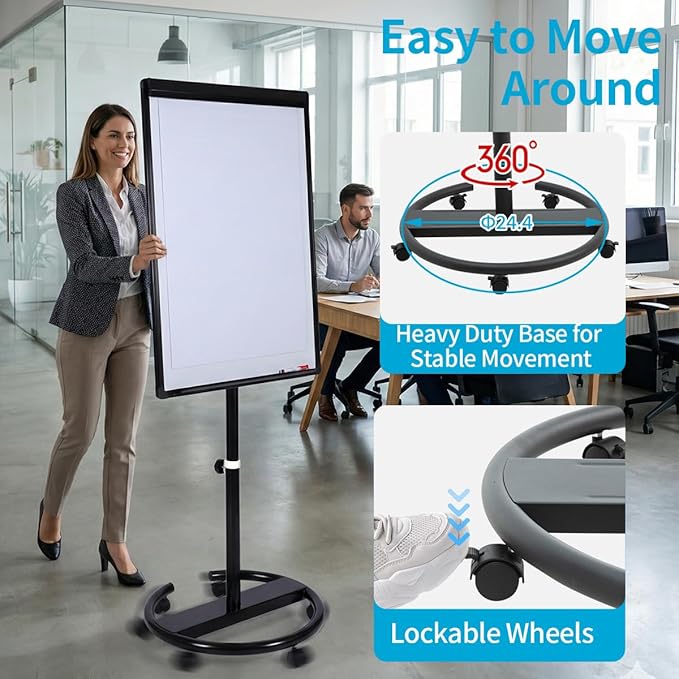 40 X 28 Inch Mobile Magnetic Whiteboard on Wheels, Rolling Dry Erase Board