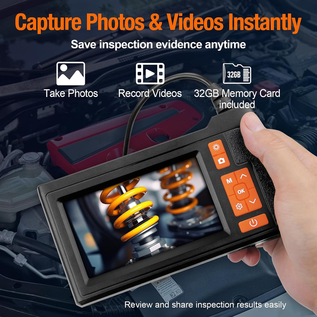 borescope camera with light, 4.3" ips screen endoscope, side view