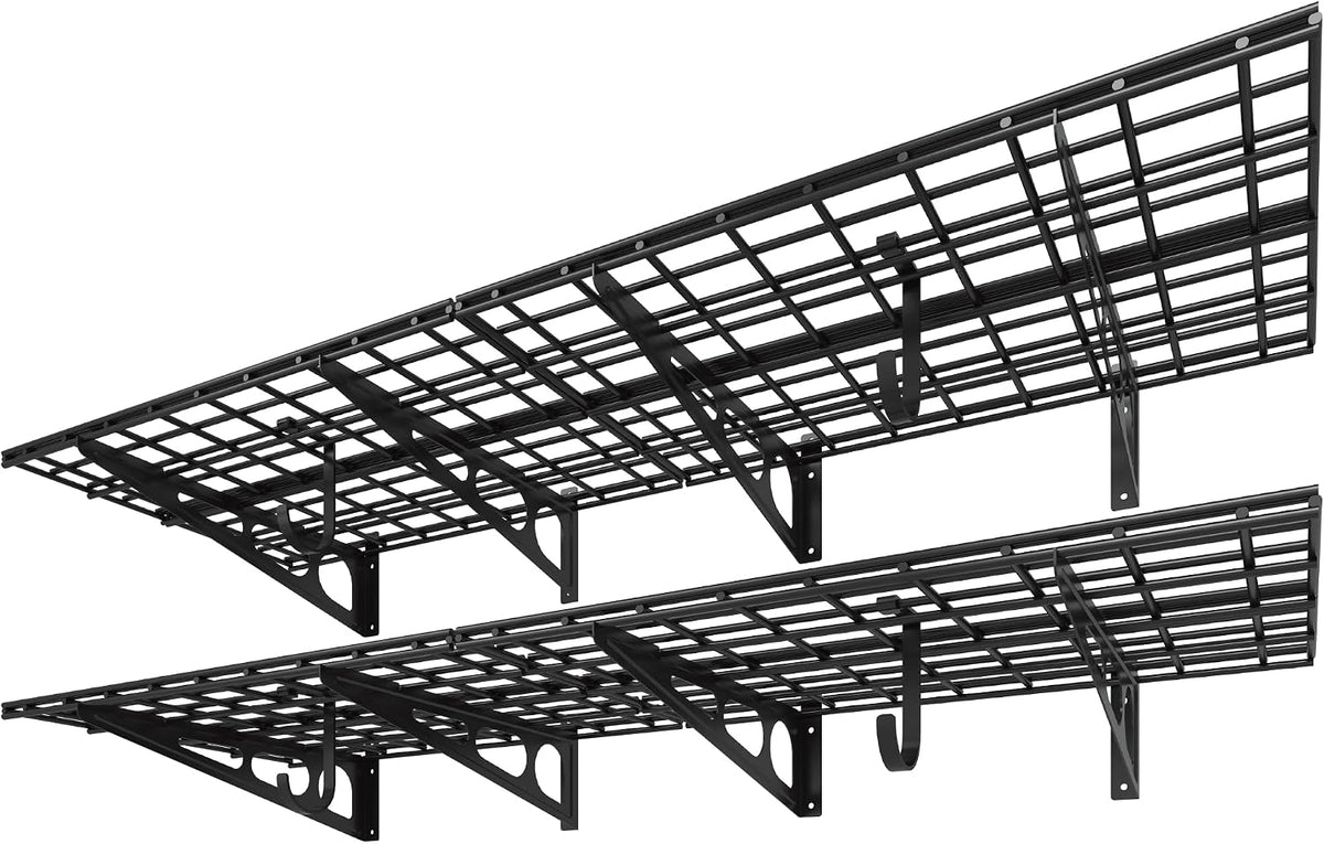FLEXIMOUNTS 2-Pack 2x6ft Garage Shelving with Hooks, 1400lbs Load, Black