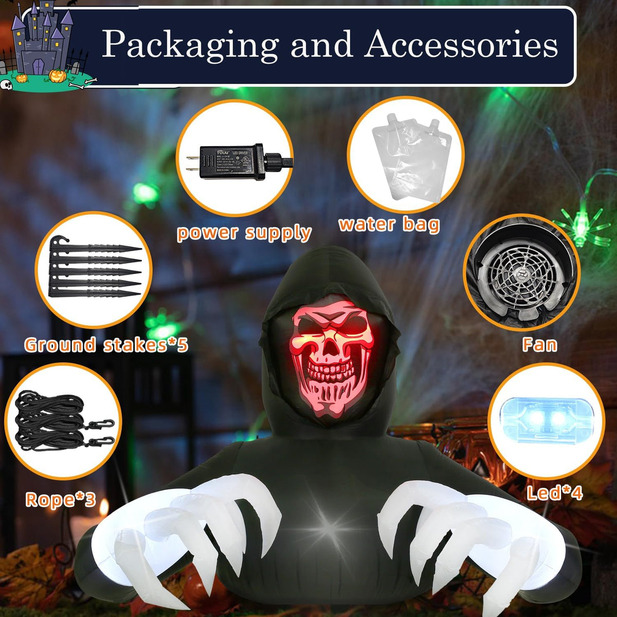 6.8FT Width Inflatables Grim Reaper Outdoor Halloween Decoration Blow Up for Yard Decorations, Garden, Lawn Black