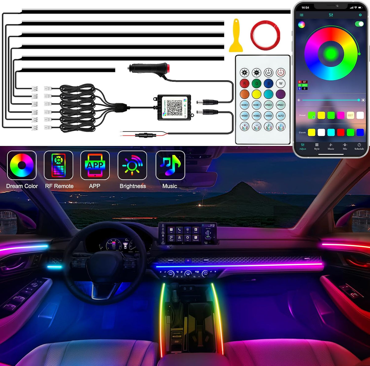 Jushope Interior Car LED Strip Lights, Acrylic LED Lights