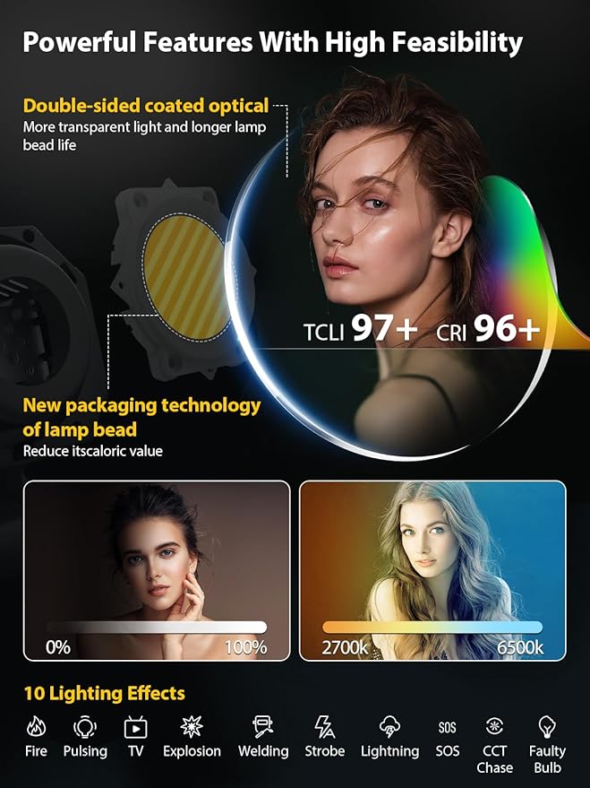 Video Light, COLBOR CL330 330W Continuous Lighting 2700-6500K Bi-Color CRI96+ 65