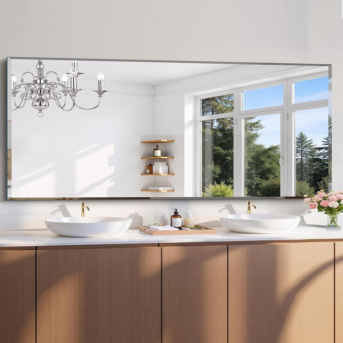 CILIBER Beveled Mirror, 24x60 Large Frameless Beveled Bathroom Mirrors