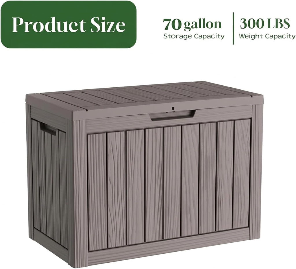 patiozen 60 gallon outdoor storage box, waterproof patio shown in use