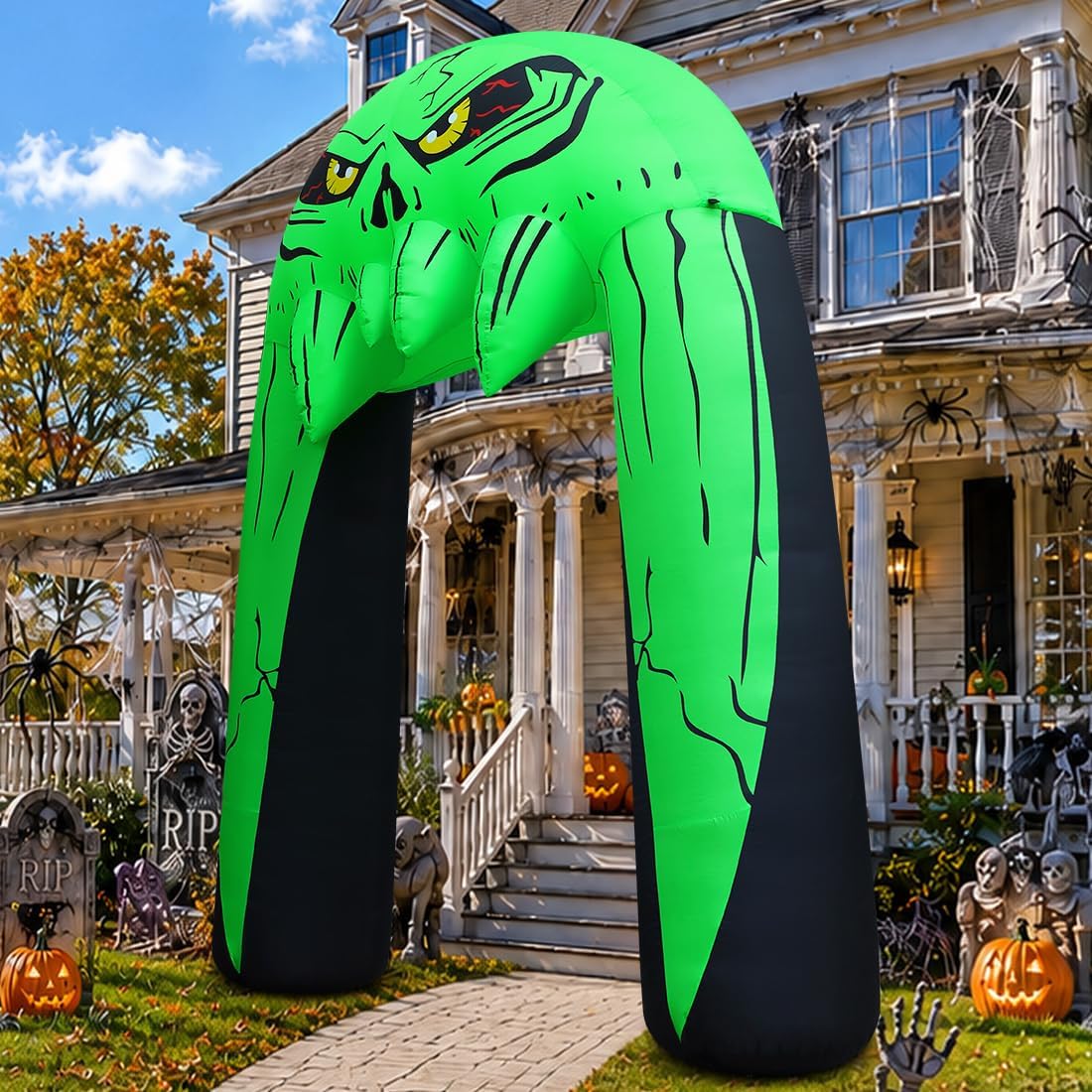 COMIN 10 FT Halloween Inflatables Archway Outdoor Decorations Blow Up Yard Monster Mouth Archway with Built-in LEDs for Indoor Party Garden Lawn Decor