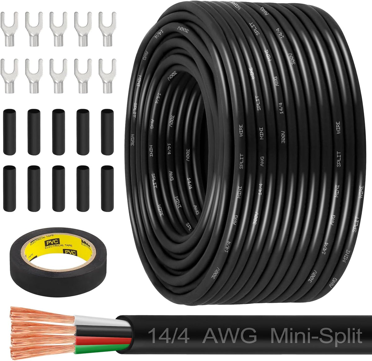 MOOKEERF 14/4 AWG Mini-Split Cable - 200FT 14 AWG 4 Conductor Control Cable