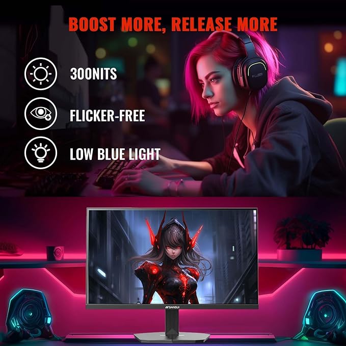 SANSUI 24 Inch Gaming Monitor 200Hz 180Hz 1Ms FreeSync HDR 110% sRGB FHD 1080P