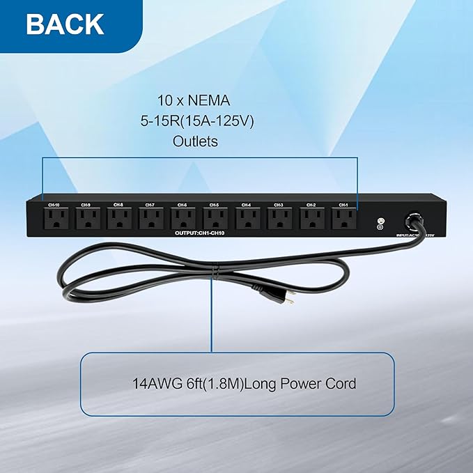 ThePoEstore 10 NEMA 5-15R Outlet Surge Protector PDU, 120V 15A 3600J 10KA
