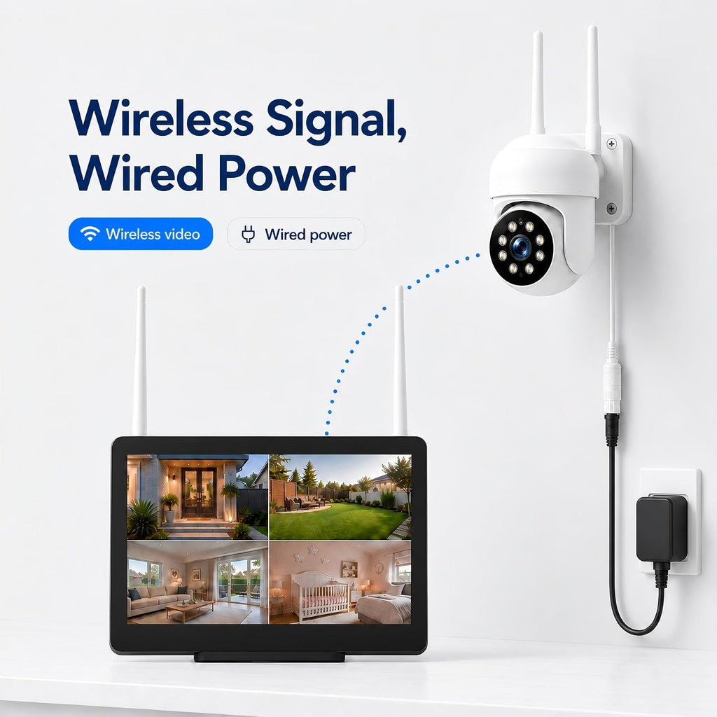 camcamp wireless security camera system with 10 inch, close-up detail