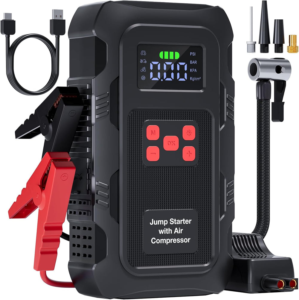 5000A Jump Starter with Air Compressor, Portable Car Battery Jump Starter wit...