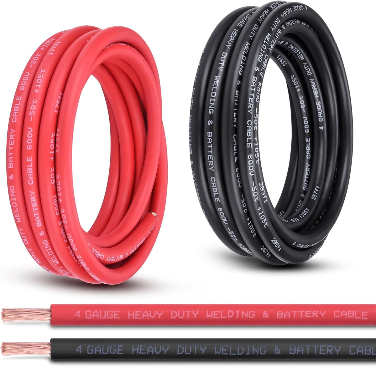 Shirbly 4 Gauge Battery Cable, 15FT Red + 15FT Black 4 AWG Pure Copper Wire