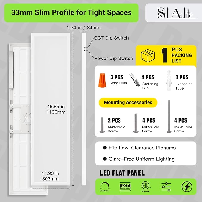 1x4 LED Flat Panel Light, Surface Mount Ceiling Light, 5CCT