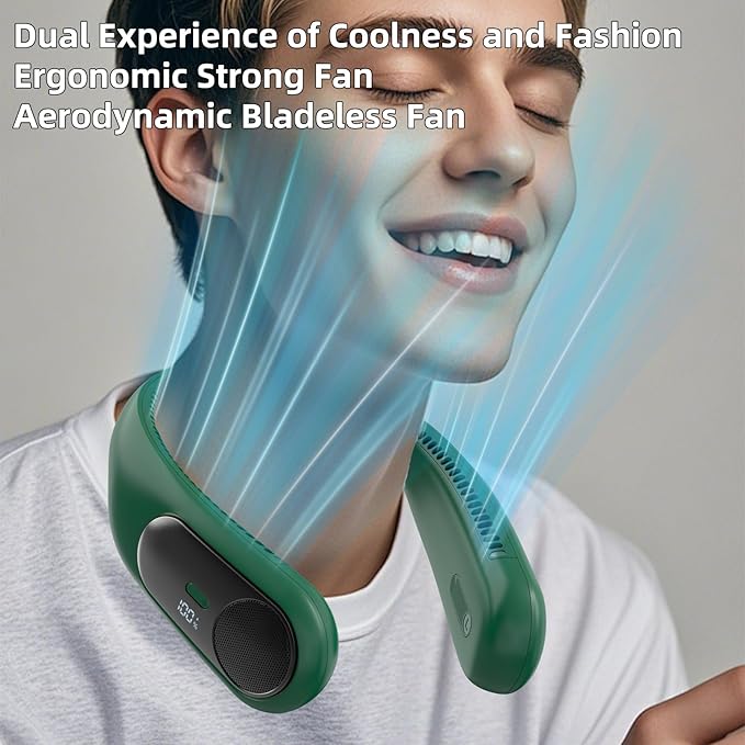 Portable Neck Fan, Personal Wearable Bladeless Fan, LED Display, 6000mAh USB