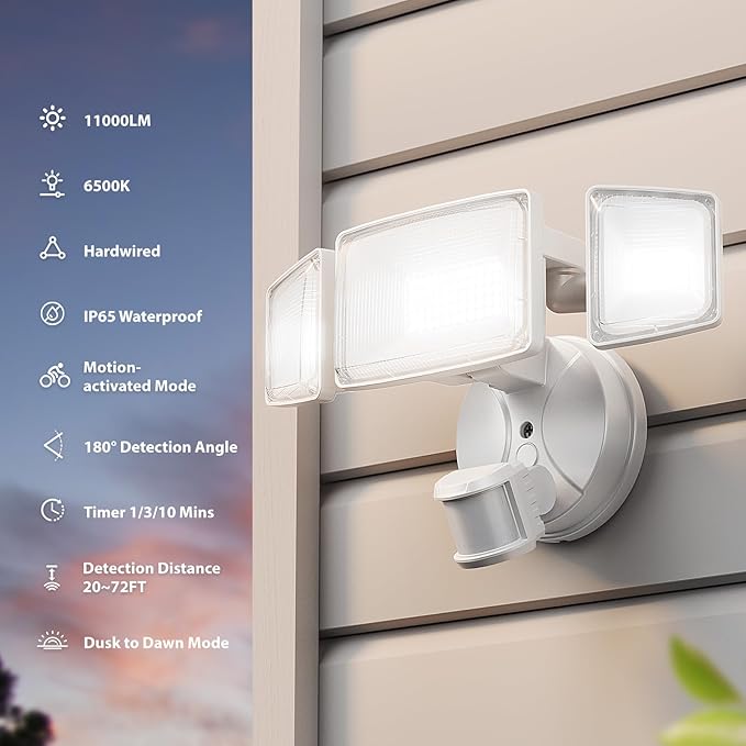 Onforu 2 Pack 100W 11000LM LED Motion Sensor Outdoor Lights, Dusk to Dawn Flood
