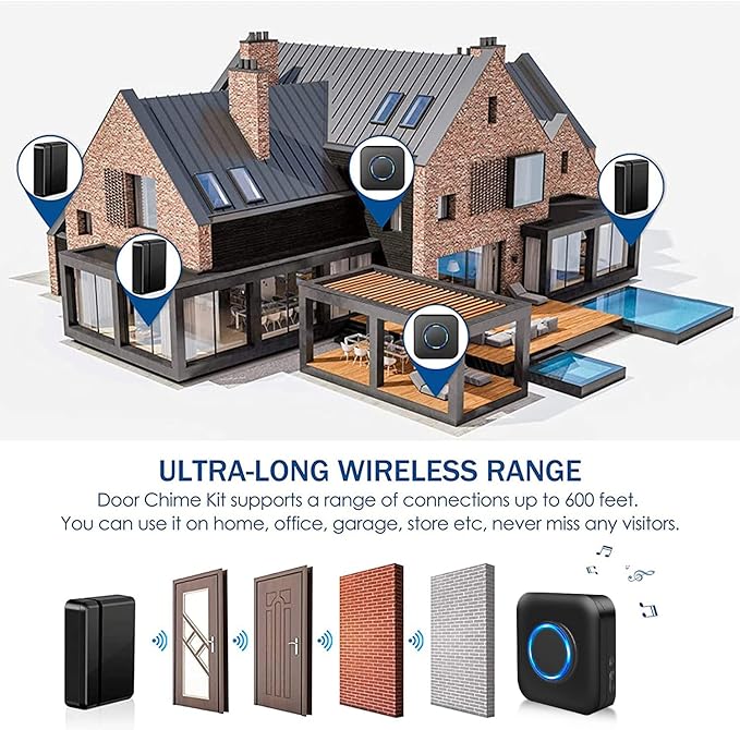 Door Chime Bistee Wireless Door Chimes When Door Open Entry Alarm 600FT Range