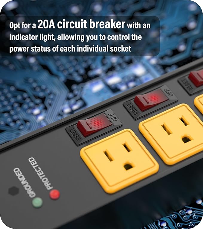 CCCEI 2PCS Heavy Duty Power Strip Surge Protector 20 AMP Individual Switches.